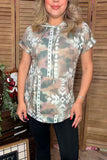 Aztec printed short sleeve hoodie for women w/front pockets GJQ9886  (DS7)