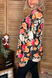 Floral multi color printed long sleeve women black tops GJQ15766 (DS3)
