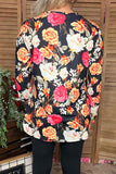 Floral multi color printed long sleeve women black tops GJQ15766 (DS3)