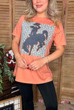 Coral short sleeve women top with bronc rider graphic XCH14128 (DS7)