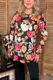 Floral multi color printed long sleeve women black tops GJQ15766 (DS3)