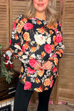 Floral multi color printed long sleeve women black tops GJQ15766 (DS3)
