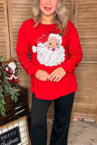 Sequin christmas santa green pompoms long sleeve red women top XCH16656