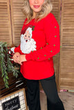 Sequin christmas santa green pompoms long sleeve red women top XCH16656