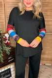 Black w/multi color block sleeves women top LW8513