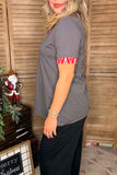 Multi color aztec patch & grey short sleeve women t-shirt GJQ12380