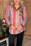 GJQ8549 Serape & leopard v-neck cut long sleeve top w front pocket (DS12)