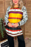 BQ8140 Multi color striped raglan women top w/camo sleeve with cross line (DS11)