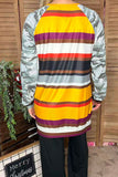 BQ8140 Multi color striped raglan women top w/camo sleeve with cross line (DS11)