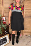 Aztec & leopard printed & black color block short sleeve women dresses XCH15544 AS12