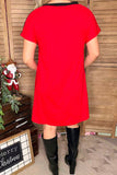Western serape & Aztec printed red color block short sleeve women dress XCH15542 (BS8)