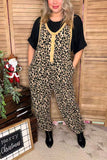 Knitted leopard one piece women jumpsuit w/buttons & pocket XCH16716