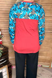 Leopard bull head printed & rust red long sleeve women top GJQ9883 Ffloor