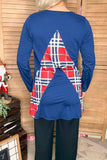 Navy blue long sleeve women top w/ plaid multi color print FW5687 (ES11)