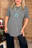 Gray solid color short sleeve women tops GJQ15569 ES10