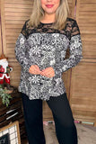 Western paisley printed & lace long sleeve women tops XCH15457