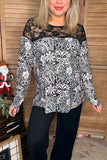 Western paisley printed & lace long sleeve women tops XCH15457