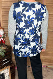 Blue floral printed & grey long sleeve women top XCH13739