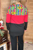 Serape & sunflower & red & black color block long sleeve women top GJQ10227 (ES9)