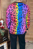 BQ11125 Multi color leopard printed long sleeve top w/black cuff & bottom trim (ES4)