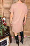 Tan solid color short sleeve/ fold trim women dress XCH15454  ES10