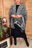 Grey & black leopard knitted women shawl w/tassels & fringe LW11392