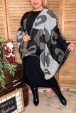 Knittted leopard grey & black color block women cardigan LW11398
