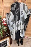 Knittted leopard grey & black color block women cardigan LW11398