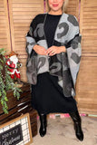 Knittted leopard grey & black color block women cardigan LW11398
