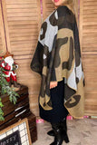 Leopard grey & brown color block shawl LW11395