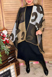 Leopard grey & brown color block shawl LW11395