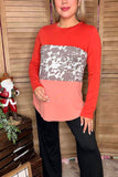 Oranges, peach & cow spot color block long sleeve women top YMY8732-1 (ES11)