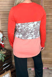 Oranges, peach & cow spot color block long sleeve women top YMY8732-1 (ES11)