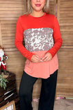 Oranges, peach & cow spot color block long sleeve women top YMY8732-1 (ES11)