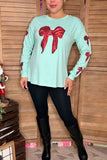 Red sequin bow & turquoise long sleeve shirt XCH16733