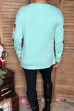 Red sequin bow & turquoise long sleeve shirt XCH16733