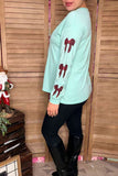 Red sequin bow & turquoise long sleeve shirt XCH16733
