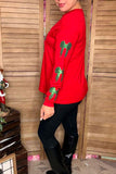Green sequin bow & red long sleeve women shirt XCH16723