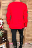 Green sequin bow & red long sleeve women shirt XCH16723