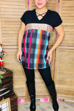 Black & Sequin & Paid color block short sleeve women top FW10214 (FS7)