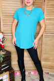 Turquoise jersey ribbed knitted fabric short sleeve women top YMY14031-3 (FS2)