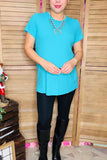 Turquoise jersey ribbed knitted fabric short sleeve women top YMY14031-3 (FS2)