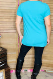 Turquoise jersey ribbed knitted fabric short sleeve women top YMY14031-3 (FS2)