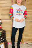 White & Aztec printed long sleeve top for women XCH11933 (FS5)