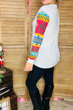 White & Aztec printed long sleeve top for women XCH11933 (FS5)