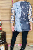 Western half tie dye leopard 3/4 sleeve & bull printes women top XCH14766 (GS1)