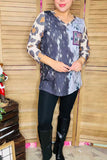 Western half tie dye leopard 3/4 sleeve & bull printes women top XCH14766 (GS1)
