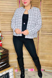 Plus Size sequin knitted tweed long sleeve lady jacket XCH16526
