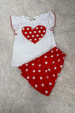 Hearts printed white short sleeve top & polka dots skirt girls set XCH04016