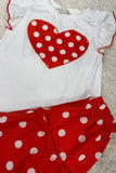Hearts printed white short sleeve top & polka dots skirt girls set XCH04016